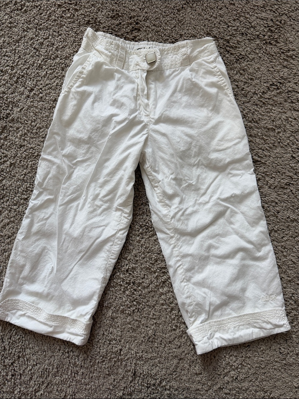 Chloe White Girls' Casual Cotton Pants with Belt Detail